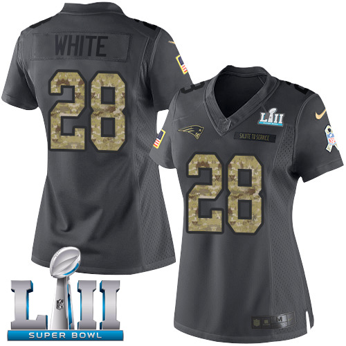 Nike Patriots #28 James White Black Super Bowl LII Women's Stitched NFL Limited 2016 Salute to Service Jersey